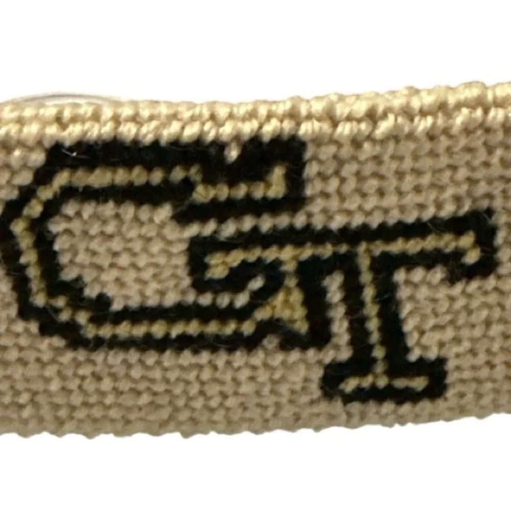 Handmade Needlepoint Milestone Belt Sigma Nu Fraternity & Georgia Tech GT Sz 33